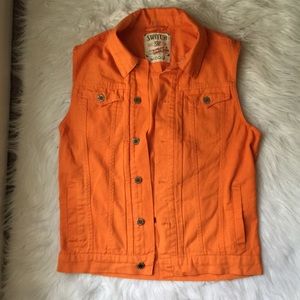 orange denim vest